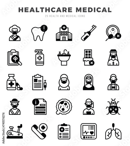 HEALTHCARE MEDICAL Icons Pack. Lineal Fill icons set. Lineal Fill icon collection set. Simple vector icons.