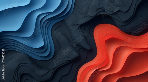 Dark matte black and red 3d wavy smooth background for aesthetic concept design.