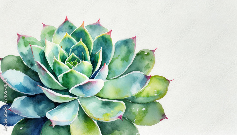 Watercolour of a echeveria on pure white background canvas, copyspace on a side Watercolour of a echeveria on pure white background canvas, copyspace on a side
