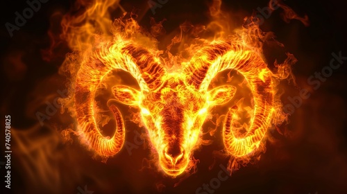 Dominant aries powerful ram in action with courageous red color scheme and symbolism of courage
