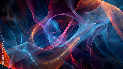 Colorful background with abstract shape glowing in ultraviolet spectrum, curvy neon lines, futuristic energy concept