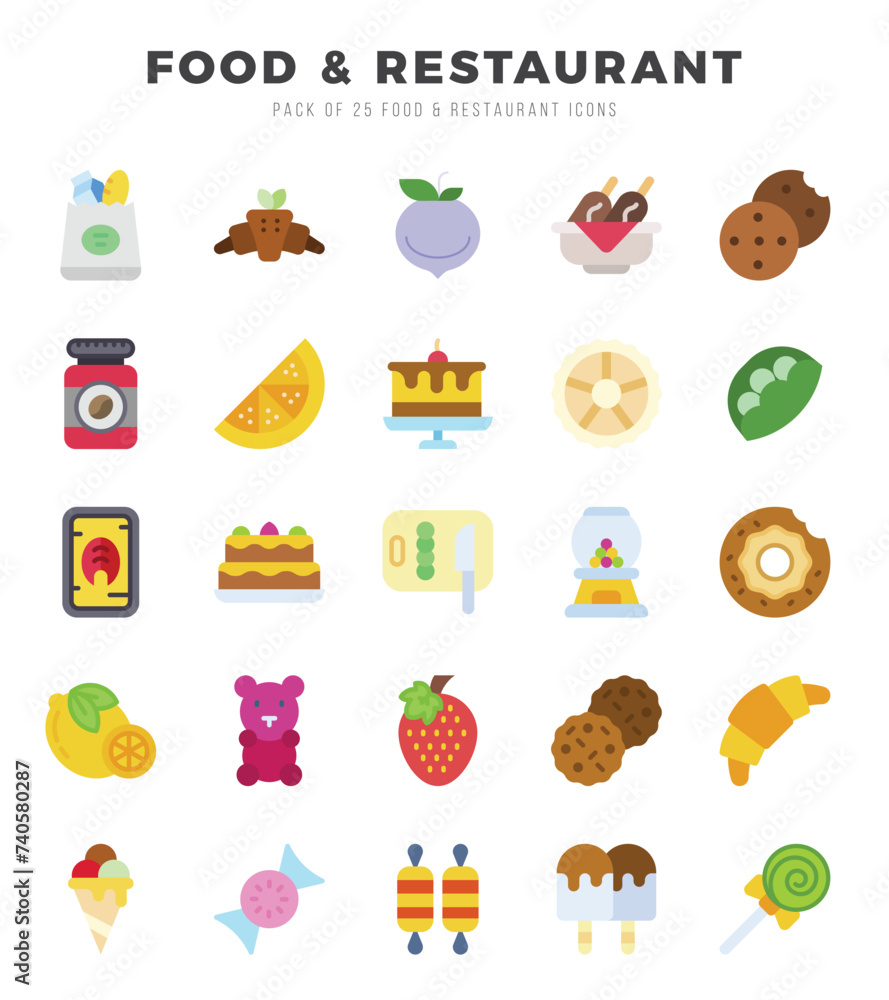 Set of Food and Restaurant Icons. Simple line art style icons pack.