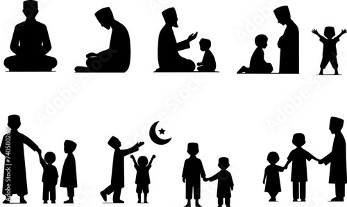 Muslim Family Vector, Father and Child. Icon set. White Background