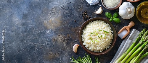 Homemade Italian risotto with asparagus photo