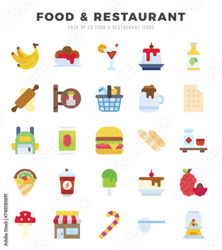 Food and Restaurant Icons Pack. Flat icons set. Flat icon collection set.