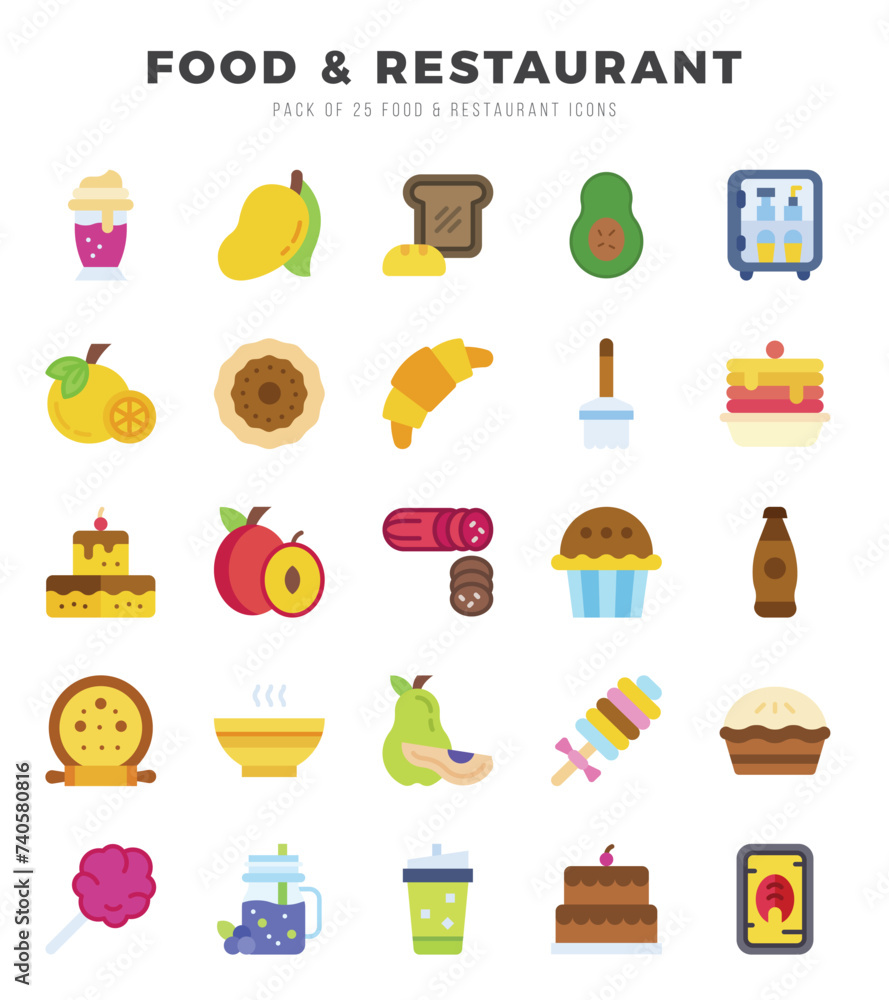 Food and Restaurant icons Pack. Flat icons set. Food and Restaurant collection set.