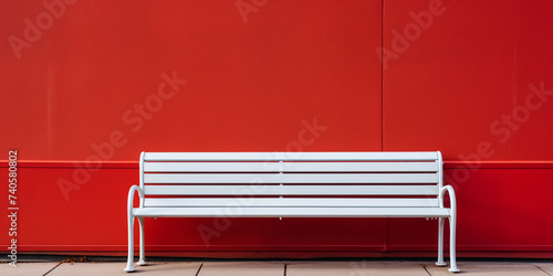 Panchina rossa di legno arredamento urbano rosso,
 photo