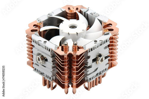 CPU cooler with heatpipes. 3d illustration isolated on PNG Background. Generative Ai. photo