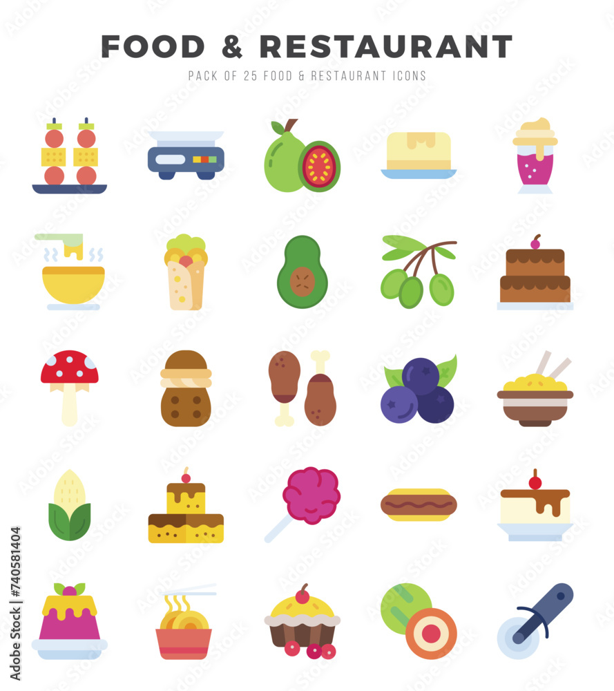 Food and Restaurant elements. Flat web icon set. Simple vector illustration. Food and Restaurant elements. Flat web icon set. Simple vector illustration.