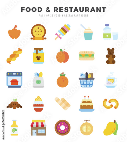 Food and Restaurant Icons Pack Flat Style. Vector illustration.