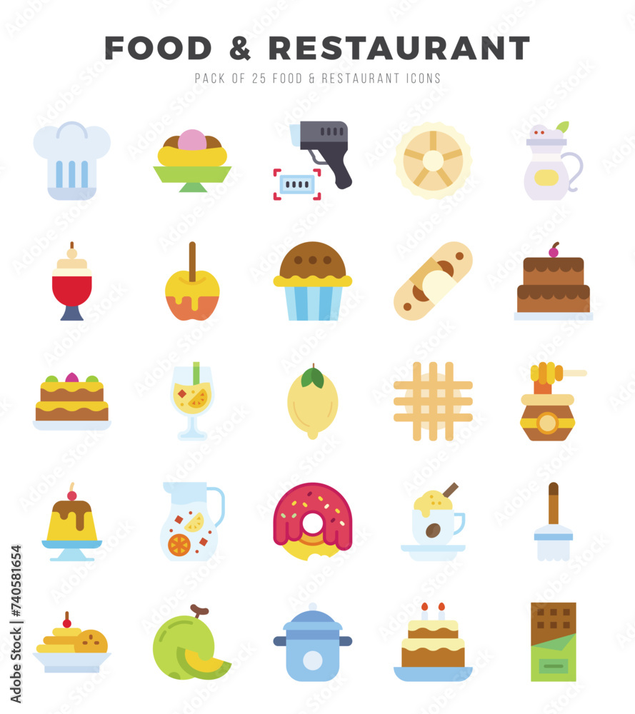 Food and Restaurant. Flat icons Pack. vector illustration. Food and Restaurant. Flat icons Pack. vector illustration.