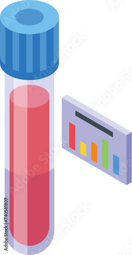 Blood test tube icon isometric vector. Treatment history. Computer health