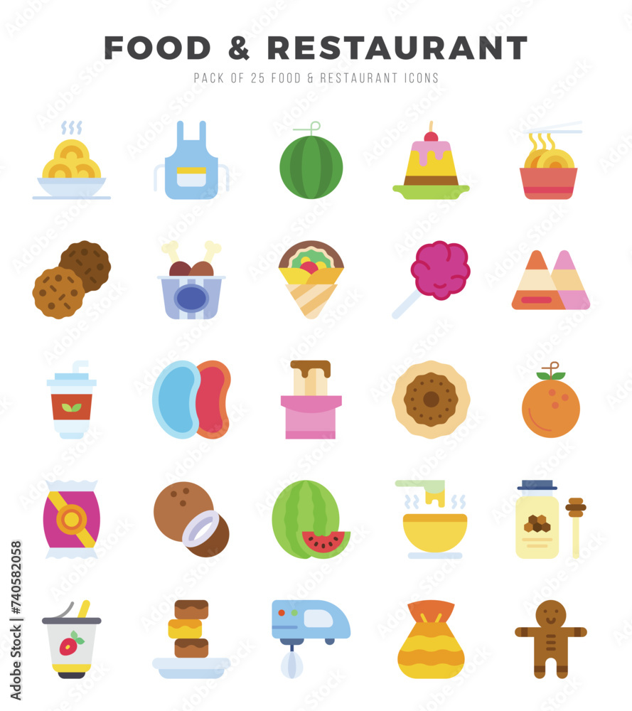 Set of Food and Restaurant Icons. Simple Flat art style icons pack.