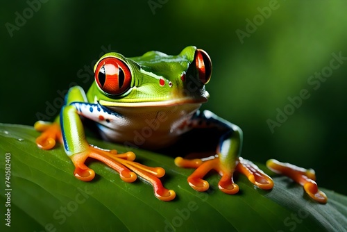 Portrait of a Red-eyed tree frog (Agalychnis callidrya) on a leaf, Indonesia photo