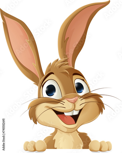 The Easter bunny or other fun rabbit cartoon character peeking around sign illustration
