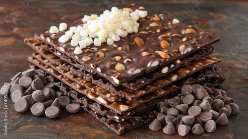 Close up of indulgent passover matzah covered in chocolate and toppings for festive celebration