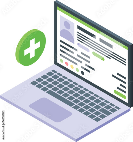Treatment history laptop icon isometric vector. Smart result. Case past tablet