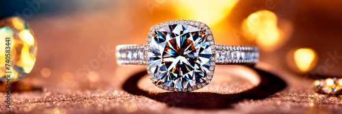 ring with a large diamond. Selective focus. © Erik