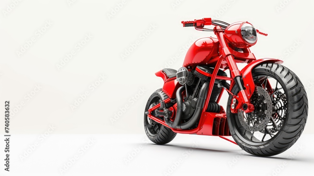 Sleek Red Motorcycle Showcased on a Pristine White Background,  vibrant red motorcycle isolated on white background