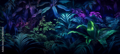 Enigmatic tropical foliage in vibrant neon colors