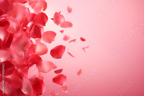 Levitation of red rose petals, copy space.