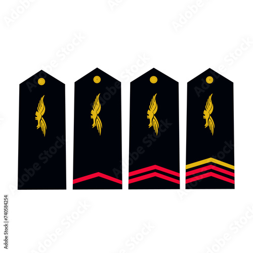 Galon de l'armée de l'air française:  Ensemble grade militaire technicien: 1er, 2ème classe, caporal, caporal-chef
