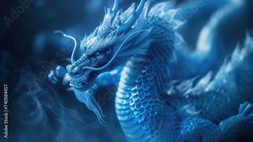 Ethereal Blue Dragon Illustration in a Mystical Atmosphere, New Year banner , Happy chinese new year 2024 blue dragon of asian elements with year of the dragon zodiac