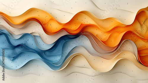 Vibrant Wavy Layers of Orange and Blue: A Detailed Look at the Textured, Multicolored Waves with Gradient Hues and Speckled Texture for Artistic Inspiration