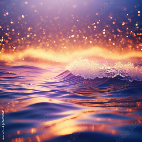 Abstract background of sea water with waves with bokeh defocused lights and water surface