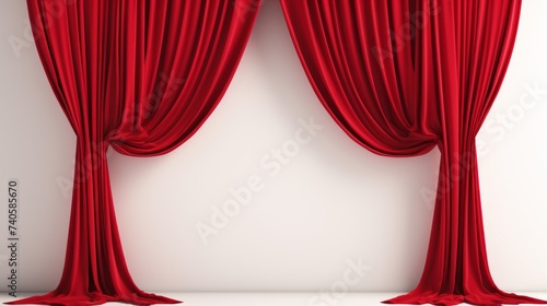Red velvet curtains isolated on a white background.