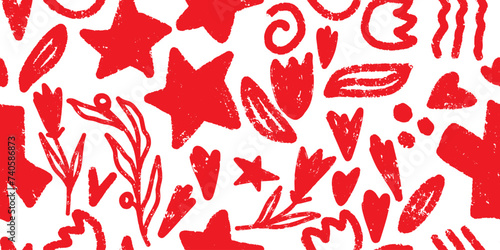 Trendy, modern floral pattern. Grunge, shabby elements texture. Vector seamless pattern. For print, design, wallpaper, fabric, paper, etc.
