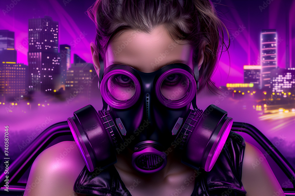 portrait of beautiful woman in gas mask. illustration of cyberpunk style portrait of beautiful woman in gas mask. illustration of cyberpunk style