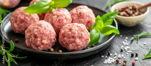 Delicious homemade meatballs seasoned with aromatic herbs and spices on a plate