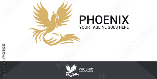 Golden phoenix bird logo vector design