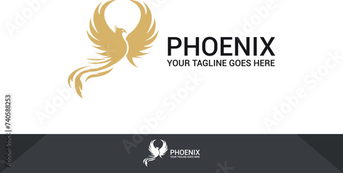 Golden phoenix bird logo vector design