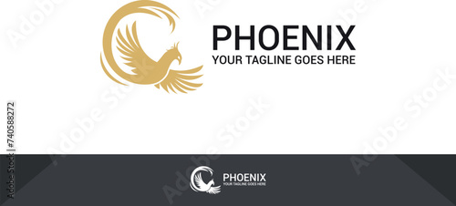 Golden phoenix bird logo vector design