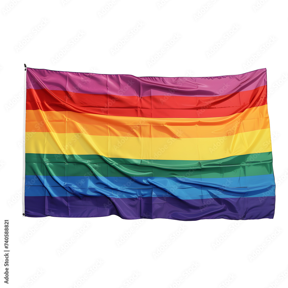 Flying LGBT flag isolated on white background