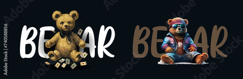 Contrast of Wealth and Style: Golden Affluent Bear and Cool, Casual Bear Vector
