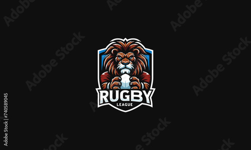 head lion with shield vector illustration logo design of rugby