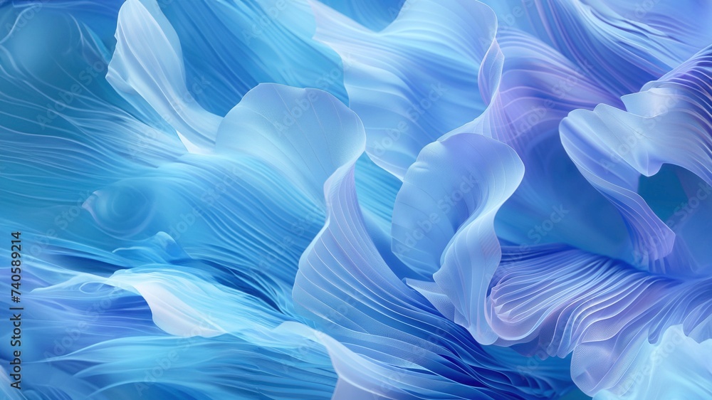 Obraz premium Abstract wavy blue background with smooth silk or satin texture, folds, 3D rendering, 3D illustration.
