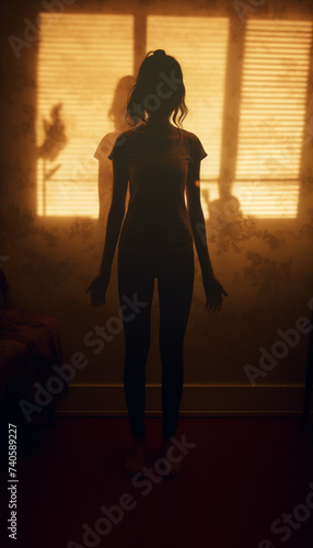 Silhouette of a person with sun light from a window.