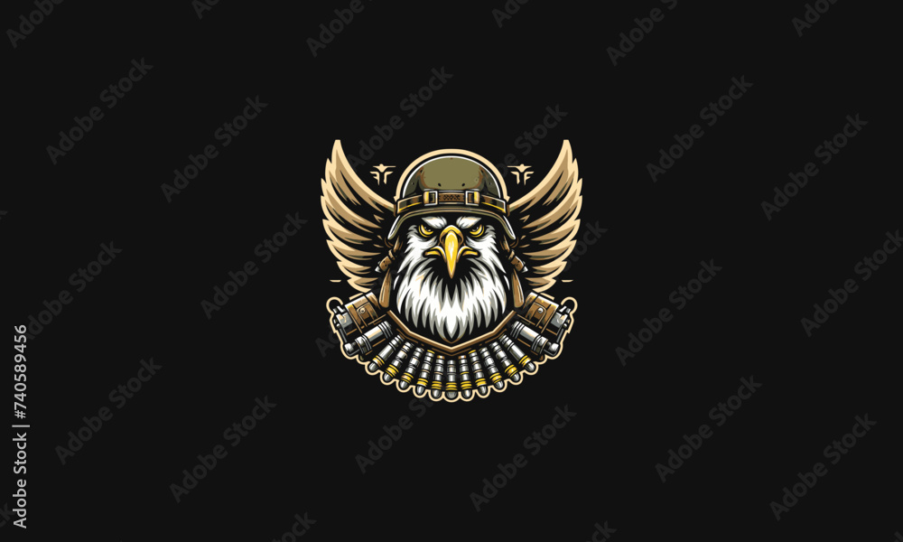 Obraz premium head eagle wearing army helmet vector mascot design