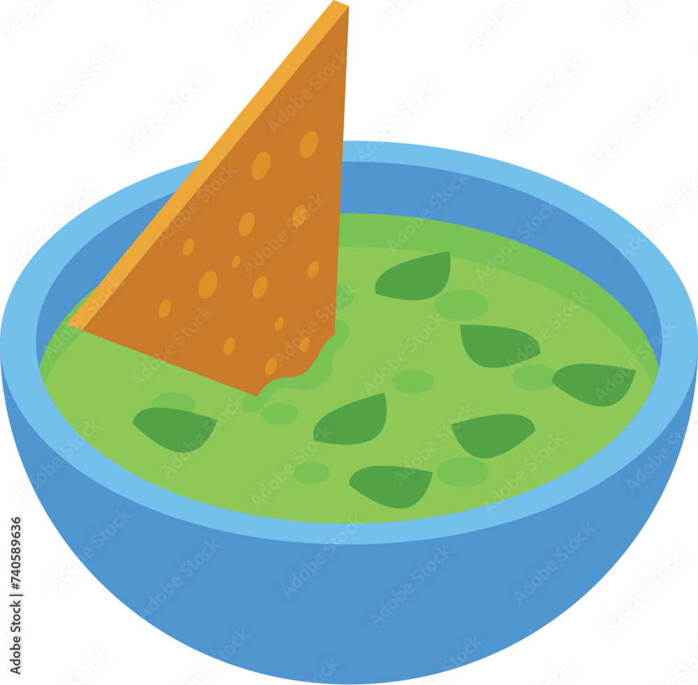 Green sauce nachos icon isometric vector. Food restaurant. Baked snack