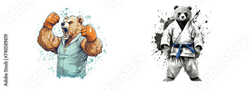 Martial Arts Showdown: Fierce Bear Versus Skilled Panda in a Dynamic Illustration of Strength