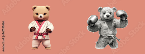 Bear Warriors Showdown: Karate Master vs Boxing Champion in a Cute and Fierce Vector