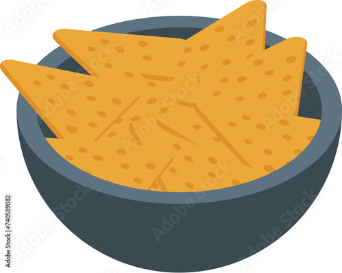 Full bowl of nachos icon isometric vector. Bowl food. Potato sauce food