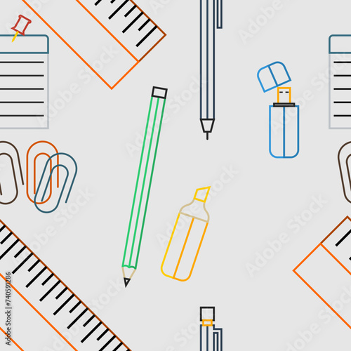 Editable Outline Style Office Equipment Vector Illustration Seamless Pattern for Creating Background and Decorative Element of Work and College or School Related Design