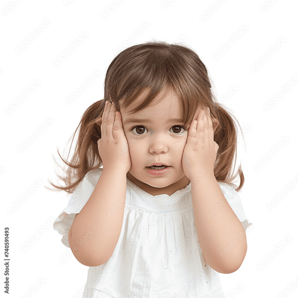 Little Child Covering Ears with Hands, Isolated on Transparent Background Little Child Covering Ears with Hands, Isolated on Transparent Background