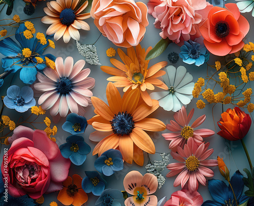 Beautiful colorful floral wallpaper on the background. Generative AI.