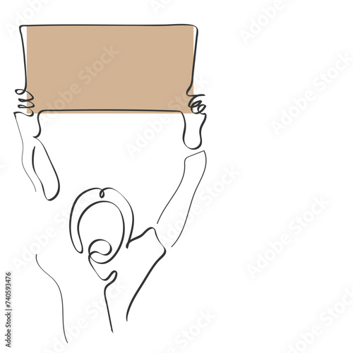 hand drawn line art vector of people holding placards. People power and protest concept. Freedom of Opinions. Raise Your voices and Address your concerns. Human Rights. Causes to fight for.